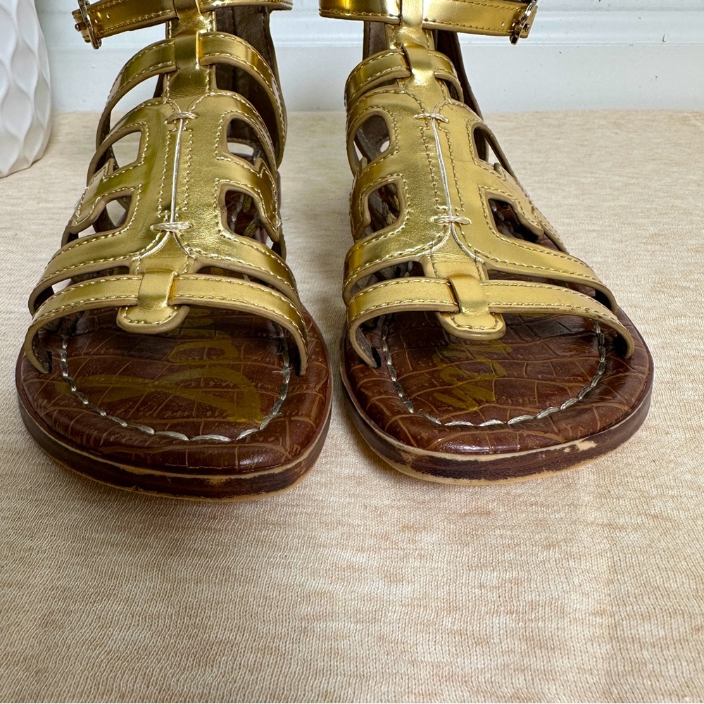 Sam Edelman Girls Ginnie Gladiator Gold Leather Flat Sandals Size 12 - Picture 11 of 12